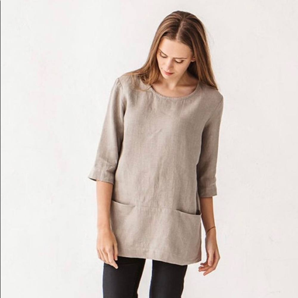 Linenfox Taupe Linen Tunic Top